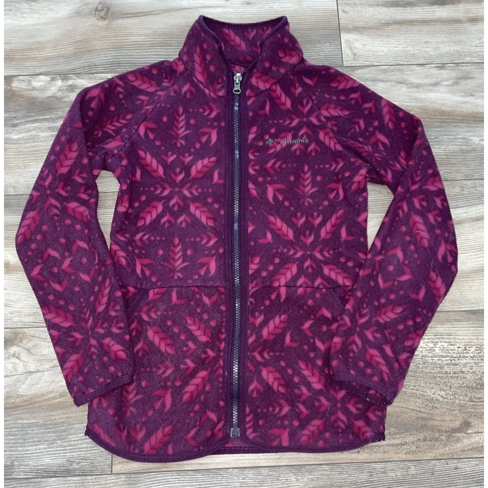 Columbia Frozen II Fleece Jacket Girls M 10/12 Full Zip Disney Elsa Purple Pink